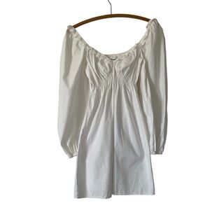 Reformation white mini dress with long puff sleeves size XS